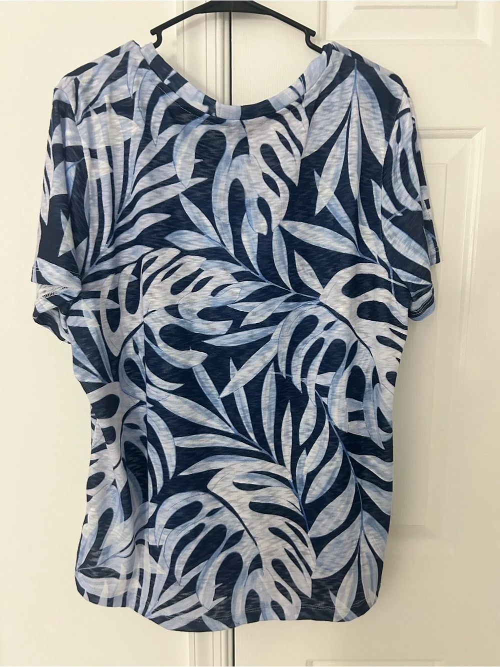 Tribal Navy and Light Blue Leaf-Print Scoop Neck Top - Picture 2 of 3